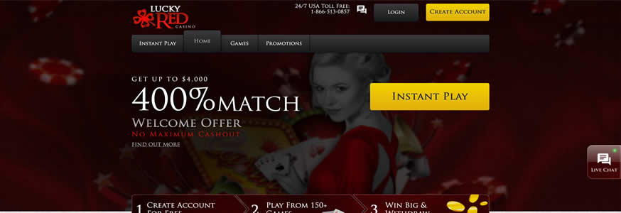 Lucky Red Casino 400% Match Bonus